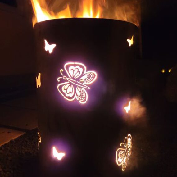 Romantische Feuertonne / Feuerkorb mit Motiv Butterflys-Schmetterlinge